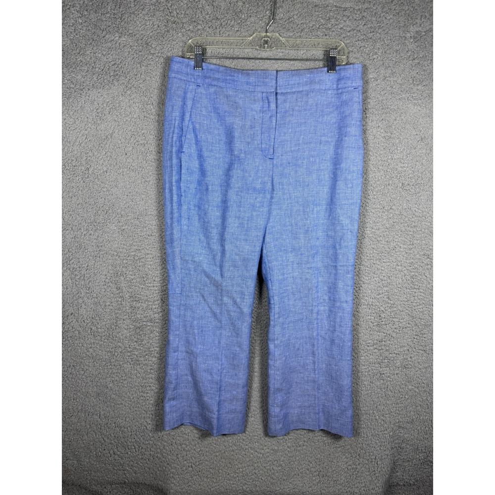 J.Crew Hayden Blue Linen Blend Cropped Trousers Pants 12P Petite Office Preppy
